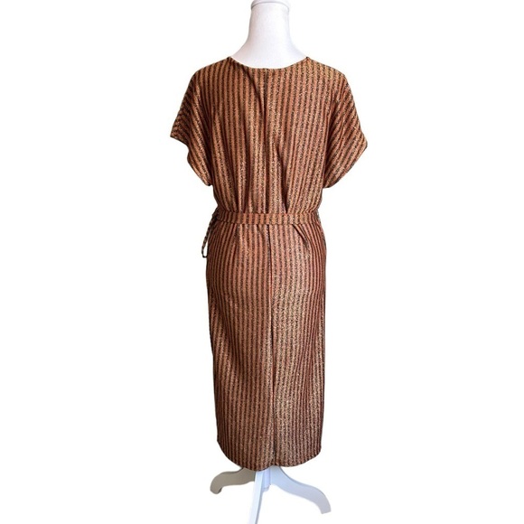 Zara Trafaluc Sparkly Metallic V-neck Striped Dress Size M - Picture 3 of 17